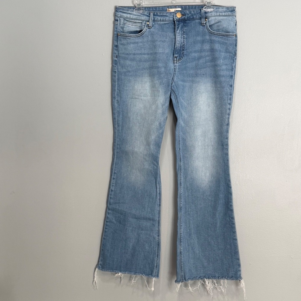 KUT from the‎ Kloth Stella Fab Ab Flare Jeans Light Wash Raw Hem High Rise 14